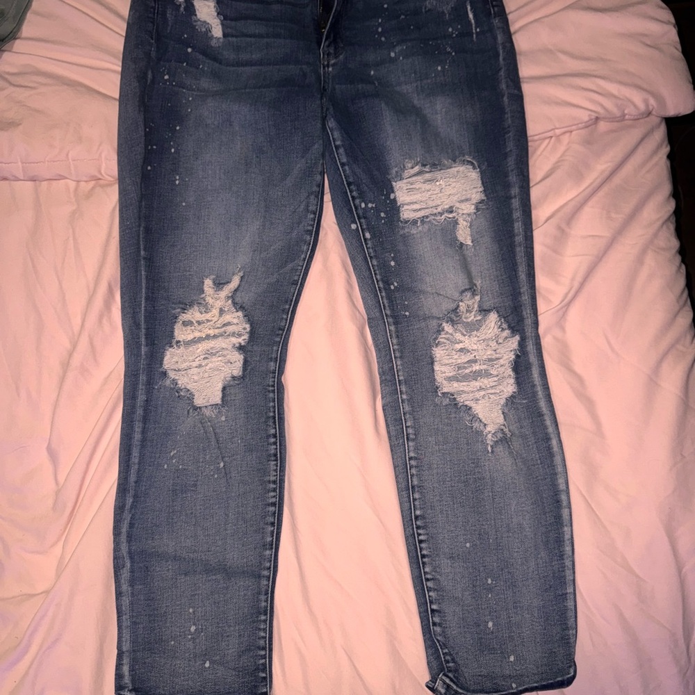 Judy Blue Distressed Ankle Jeans - Dark Blue